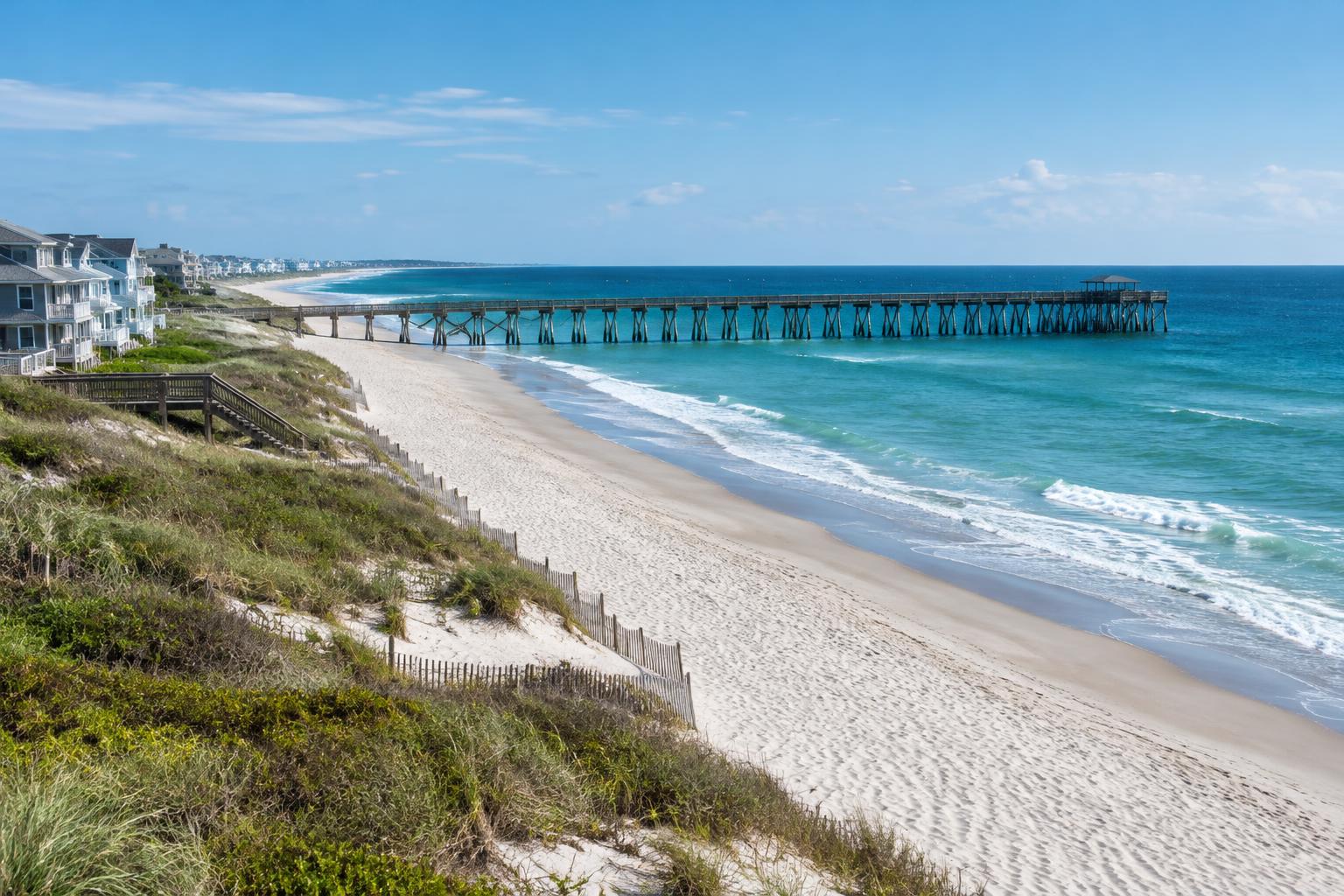 Illustration of a North Carolina beach and ocean pier